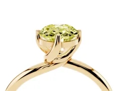 Fancy Yellow Oval Cut Diamond Solitaire Engagement Ring Set in Yellow gold with Classic Plain Band