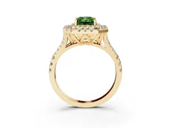 Fancy Green Radiant Cut Diamond Double Halo Ring Set in Yellow gold with Pavé Split Shank and Prong Setting