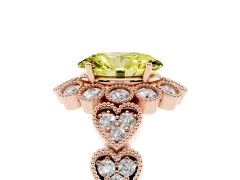 Fancy Yellow Oval Cut Diamond Solitaire Ring Set in Rose gold with Milgrain Pavé Heart Band
