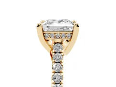 Princess Cut Diamond Solitaire Ring Set in Yellow gold with Brilliant Pavé Band and Prong Setting