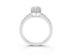 Cushion Cut Diamond Solitaire Engagement Ring Set in Silver with Pavé Band and Prong Setting