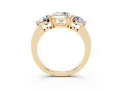 Round Cut Diamond Three-Stone Ring Set in Yellow gold with Prong Setting and Plain Band