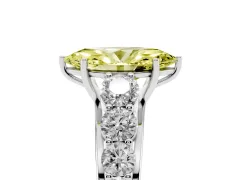 Fancy Yellow Marquise Cut Diamond Solitaire Ring Set in Platinum with Pavé-Set Band and Prong Setting