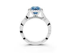 Fancy Blue Radiant Cut Diamond Halo Twist Band Solitaire Ring Set in Platinum with Prong Setting
