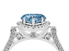 Fancy Blue Heart Cut Diamond Halo Ring Set in Platinum with Twist Band and Pavé Accents