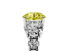 Fancy Yellow Round Cut Diamond Three-Stone Ring Set in Silver with Pavé Band