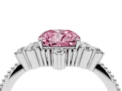 Fancy Pink Cushion Cut Diamond Cluster Ring Set in Silver with Beaded Band