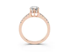Radiant Cut Diamond Solitaire Engagement Ring Set in Rose gold with Pavé Band and Prong Setting
