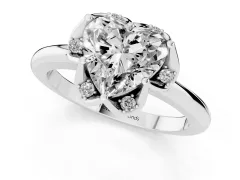 Heart Cut Diamond Round Cluster Halo Ring Set in Platinum with Solitaire Band and Prong Setting