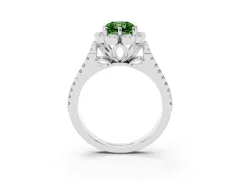 Fancy Green Radiant Cut Diamond Floral Halo Split Shank Engagement Ring Set in Platinum with Pavé Shank