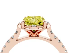Fancy Yellow Radiant Cut Diamond Solitaire Ring Set in Rose gold with Pavé Band and Floral Prong Setting