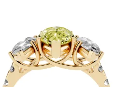 Fancy Yellow Marquise Cut Diamond Three-Stone Ring Set in Yellow gold with Pavé Band