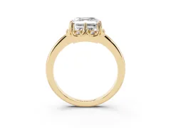 Asscher Cut Diamond Round Cluster Halo Ring Set in Yellow gold with Solitaire Band and Prong Setting