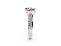 Fancy Pink Pear Cut Diamond Solitaire Ring Set in Platinum with Multi-Row Round Pavé Band and Prong Setting