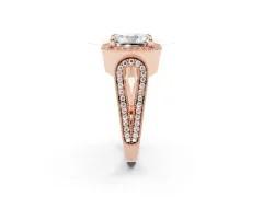 Radiant Cut Diamond Halo Ring Set in Rose gold with Milgrain Accent Split Shank