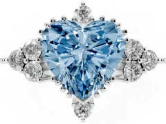 Fancy Blue Heart Cut Diamond Cluster Ring Set in White gold with Beaded Band