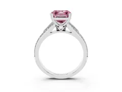Fancy Pink Asscher Cut Diamond Split Shank Pavé Engagement Ring Set in White gold with Prong-Set Center Stone
