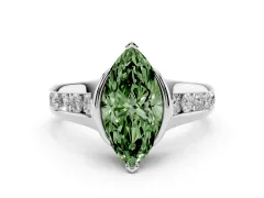 Fancy Green Marquise Cut Diamond Bezel-Set Solitaire Ring Set in Silver with Channel-Set Band
