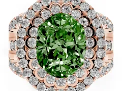 Fancy Green Oval Cut Diamond Double Halo Ring Set in Rose gold with Round Pavé Split Shank