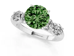 Fancy Green Round Cut Diamond Five-Stone Prong Set Ring Set in White gold with Classic Band