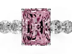 Fancy Pink Radiant Cut Diamond Five-Stone Prong Set Band Ring Set in White gold with Polished Band