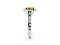 Fancy Yellow Emerald Cut Diamond Halo Engagement Ring Set in Platinum with Pavé Band and Prong-Set Center