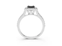 Fancy Black Asscher Cut Diamond Halo Engagement Ring Set in Platinum with Round Pavé Shoulders and Heart Gallery