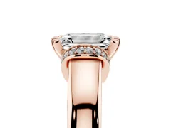 Emerald Cut Diamond Pavé Band Solitaire Ring Set in Rose gold with Prong Setting