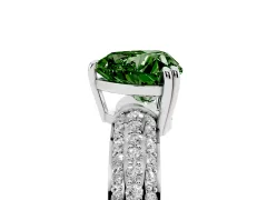 Fancy Green Heart Cut Diamond Solitaire Ring Set in Platinum with Multi-Row Round Pavé Band and Prong Setting