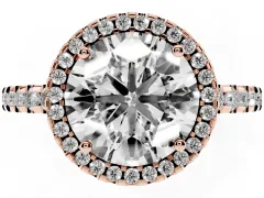 Round Cut Diamond Halo Ring Set in Rose gold with Pavé Shoulders and Halo-Framed Center