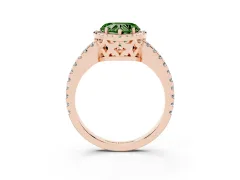Fancy Green Heart Cut Diamond Halo Ring Set in Rose gold with Pavé Shoulders and Halo-Framed Center