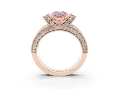 Fancy Pink Oval Cut Diamond Milgrain Halo Pavé Engagement Ring Set in Rose gold with Prong Setting