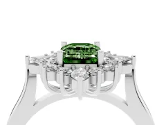 Fancy Green Emerald Cut Diamond Cluster Halo Ring Set in White gold with Marquise and Round Accents