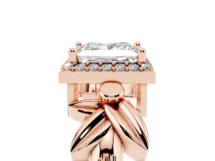 Princess Cut Diamond Halo Floral Band Ring Set in Rose gold with Prong Setting