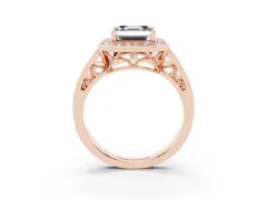 Fancy Black Asscher Cut Diamond Halo Ring Set in Rose gold with Pavé and Bezel Accent Split Shank