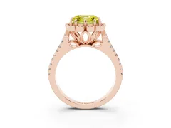 Fancy Yellow Asscher Cut Diamond Floral Halo Split Shank Engagement Ring Set in Rose gold with Pavé Shank