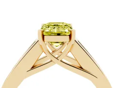Fancy Yellow Emerald Cut Diamond Solitaire Ring Set in Yellow gold with Channel-Set Accent Stones and Prong Setting