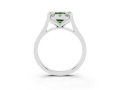 Fancy Green Emerald Cut Diamond Cluster Halo Solitaire Ring Set in White gold with Prong Setting
