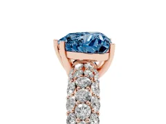 Fancy Blue Heart Cut Diamond Pavé Band Solitaire Ring Set in Rose gold with Close-Set Accent Stones and Prong Setting