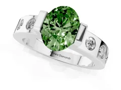 Fancy Green Oval Cut Diamond Channel-Set Band Ring Set in Silver with Bezel Prong Setting