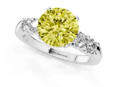Fancy Yellow Round Cut Diamond Five-Stone Prong Set Engagement Ring Set in Platinum with Channel Band