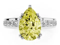 Fancy Yellow Pear Cut Diamond Channel Set Solitaire Engagement Ring Set in Silver with Prong Setting
