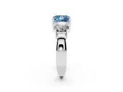 Fancy Blue Princess Cut Diamond Three-Stone Ring Set in White gold with Round Side Stones and Classic Band