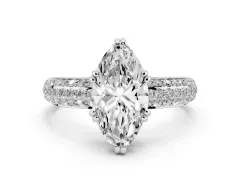Marquise Cut Diamond Solitaire Ring Set in Platinum with Multi-Row Round Pavé Band and Prong Setting