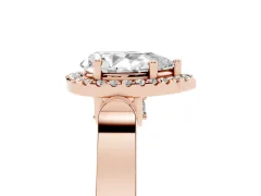 Pear Cut Diamond Halo Ring Set in Rose gold with Pavé-Lined Split Shank Band