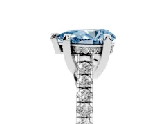 Fancy Blue Pear Cut Diamond Solitaire Ring Set in White gold with Brilliant Pavé Band and Prong Setting