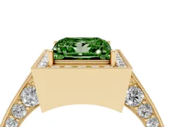 Fancy Green Princess Cut Diamond Halo Engagement Ring Set in Yellow gold with Accent Split Shank Band