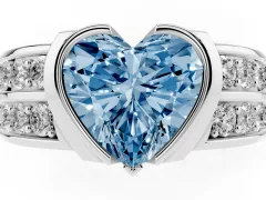 Fancy Blue Heart Cut Diamond Wide Channel Set Band Ring Set in Platinum with Bezel Setting