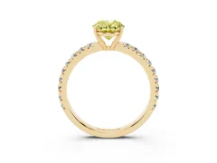 Fancy Yellow Oval Cut Diamond Pavé Solitaire Engagement Ring Set in Yellow gold with Prong Setting