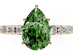 Fancy Green Pear Cut Diamond Pavé Solitaire Engagement Ring Set in Yellow gold with Prong Setting